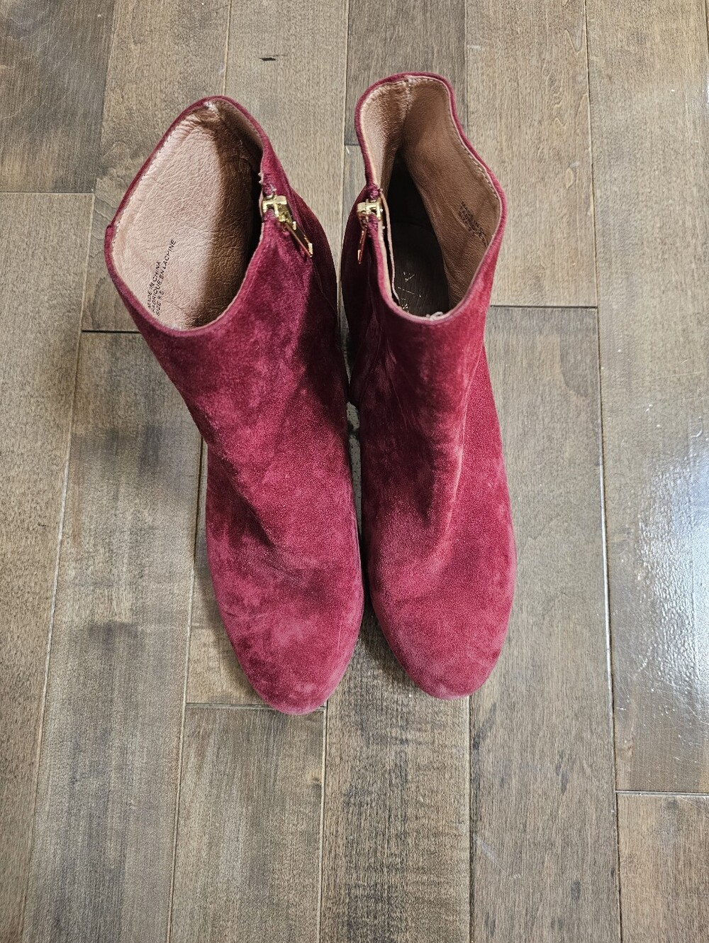 Anthropologie Alba Burgundy Suede Geometric Wood Block Heel Ankle Boots 9.5 - Picture 2 of 4